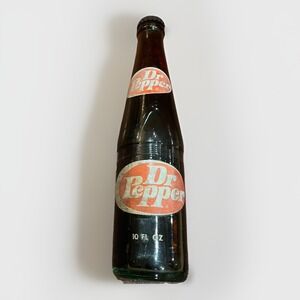 Full 10 Oz. 1960's Dr Pepper Soda Bottle, Ribs In Middle